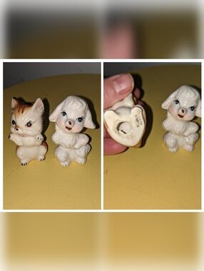 50's Vintage Kitsch Ceramic Puppy and Kitten Figurines - Made In Japan